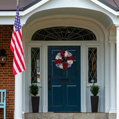 18" Artificial White, Blue & Red Hydrangea Wreath, Lifelike Floral Decor, Perfect for Home, Weddings, Events & Christmas Displays
