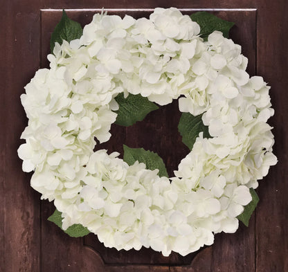 Artificial White Hydrangea Wreath - 18"