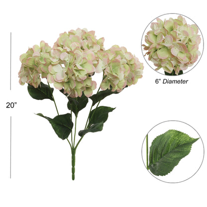Artificial Hydrangea Bush - 20" Lush Green & Pink Blooms - Realistic Faux Flowers for Home Decor, Wedding Centerpieces, and Indoor Garden Displays