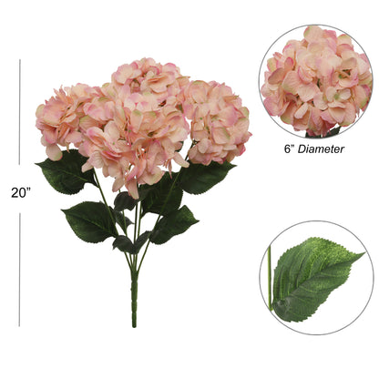 Delightful Pink Hydrangea Bush - Artificial Flower Arrangement for Home & Garden Décor - Realistic & Maintenance-Free Faux Floral Accent