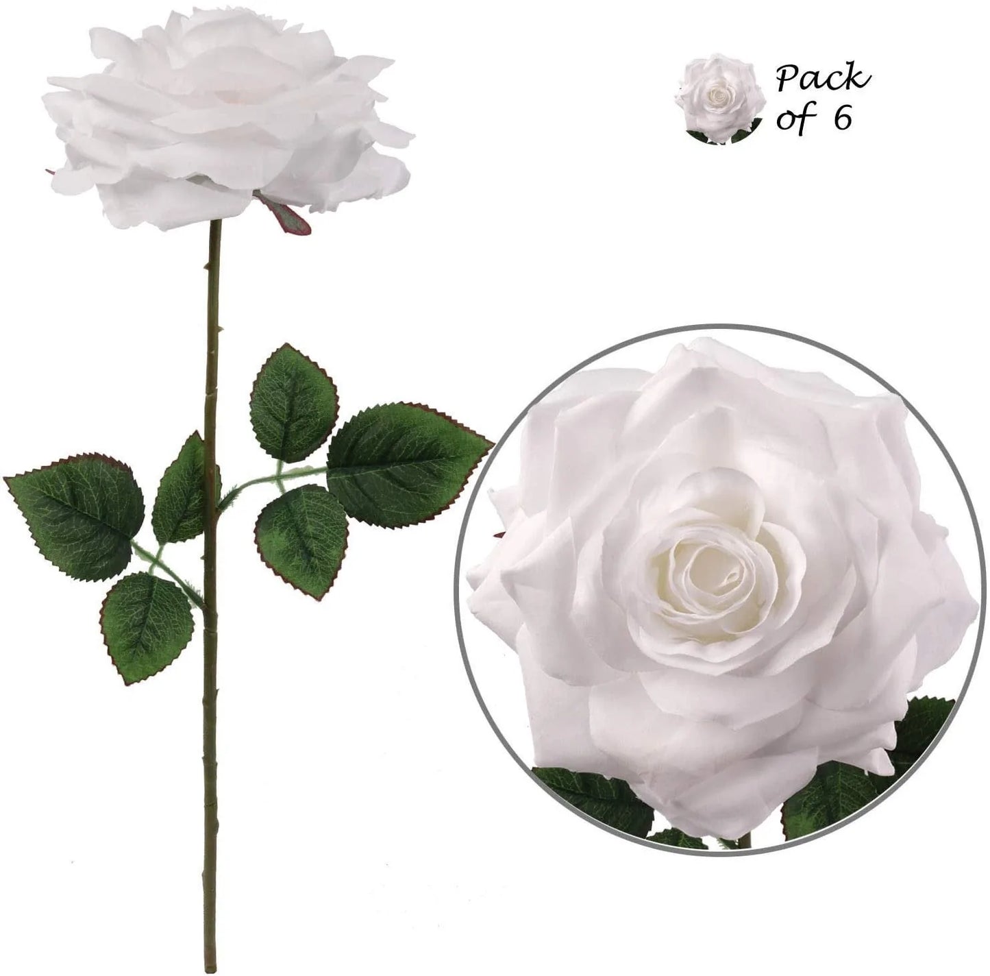 Artificial White Open Rose Stem-20"