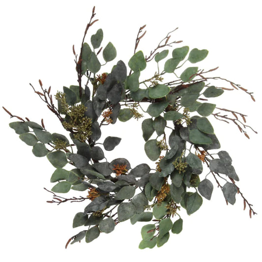 24" Eucalyptus Wreath - Lush Greenery Front Door Decor, Handcrafted, Indoor/Outdoor, All-Season, Elegant Welcome Accent for Home & Patio