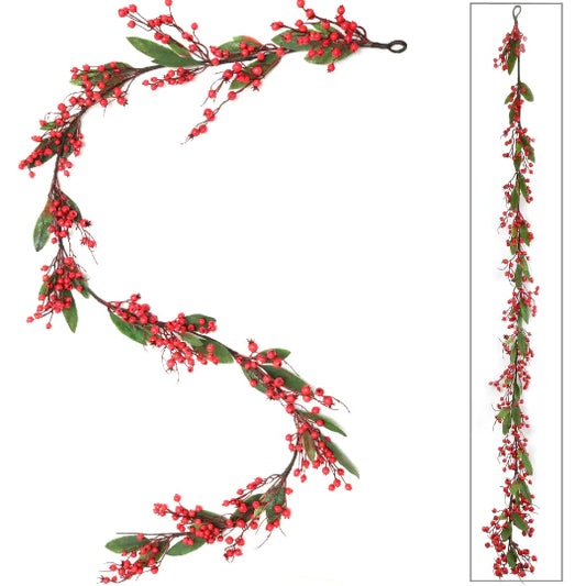 6-Foot Premium Waterproof Artificial Red Berry Garland, Durable & Lifelike Festive Decor, Perfect for Indoor & Outdoor Christmas & Holiday Decorations