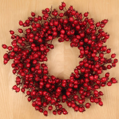 Artificial Red Berry Wreath Hawthorn Twig Berries Front Door-20"