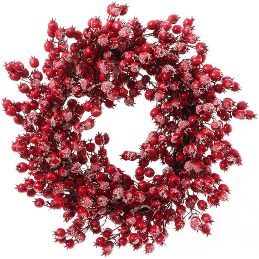 Artificial Christmas Berry Wreath with Ice Christmas Front Door Decor- 20"