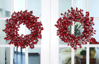 Artificial Christmas Berry Wreath with Ice Christmas Front Door Decor- 20"