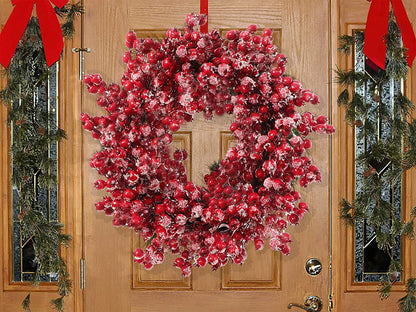 Artificial Christmas Berry Wreath with Ice Christmas Front Door Decor- 20"