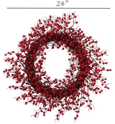 Artificial Red Berry Wreath for Front Door - 22"