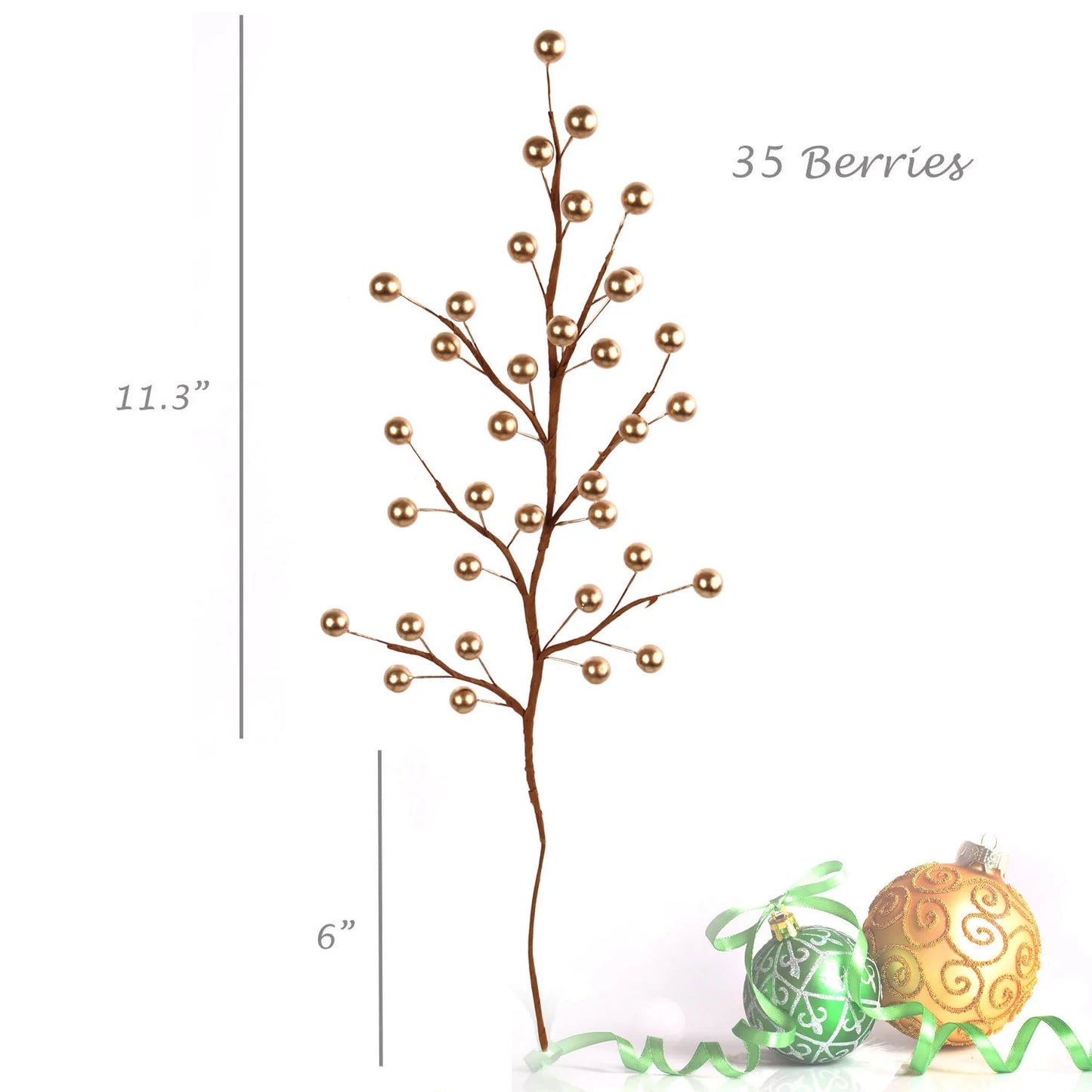 Artificial Gold Berry Stem Picks 35 Berries- 17"