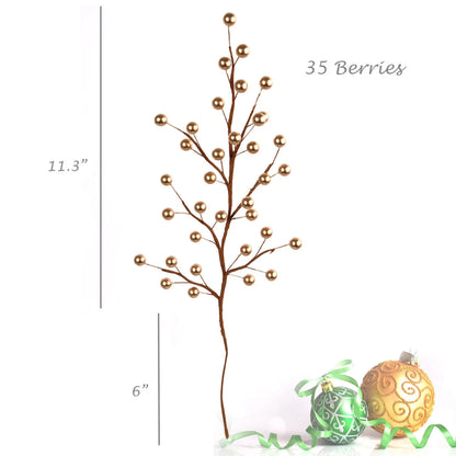 Artificial Gold Berry Stem Picks 35 Berries- 17"