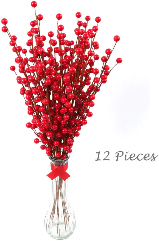 Artificial Red Holly Berry Stem Picks 35 Berries - 17" (12 Pieces)