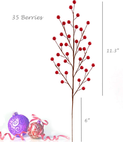 Artificial Red Holly Berry Stem Picks 35 Berries - 17" (12 Pieces)