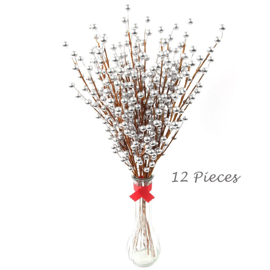 Artificial Silver Berry Stem Picks 35 Berries- 17" (12 Pieces)