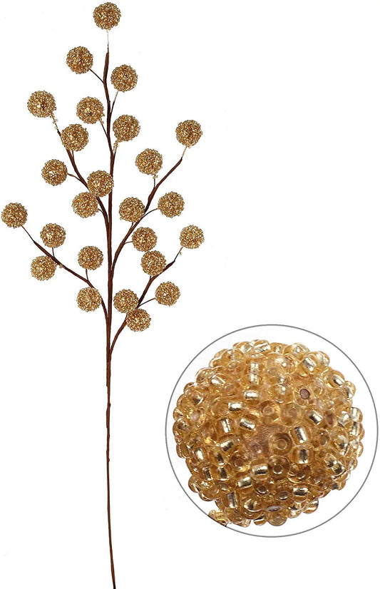 17" Artificial Beaded Gold Berry Spray, 25 Berries, Elegant Decorative Accent for Floral Arrangements, Crafts & Christmas Decor