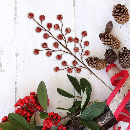 17" Artificial Beaded Red Berry Spray, 25 Berries, Elegant Decorative Accent for Floral Arrangements, Crafts & Christmas Decor