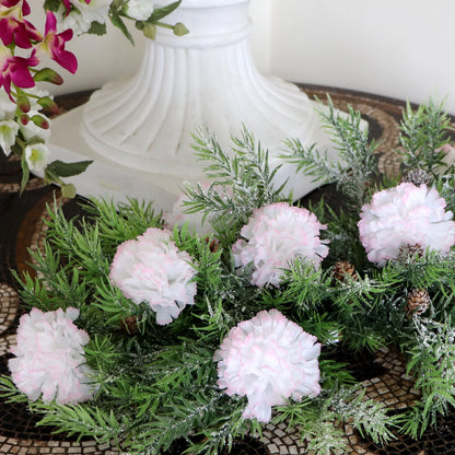 Charming White Pink Carnation Pick 100 - Stunning 7"x 3.5" Artificial Flowers for Striking Floral Arrangements, Weddings, and Home Decor - Lifelike Blooms in Delicate Shades of White and Pink - Elevate Your Space with Beauty and Grace