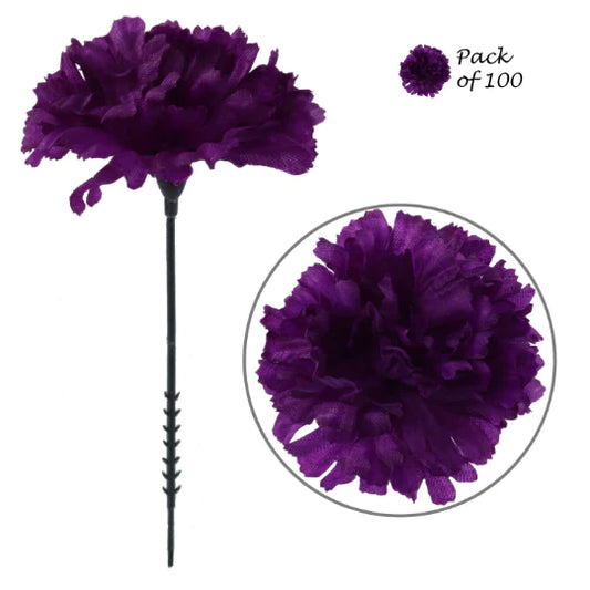 Royal Purple Splendor: Adorn Your Space with 100-Pack Silk Purple Carnation Picks - Lush 3.5" Heads for Exquisite Floral Arrangements and Elegant Decor