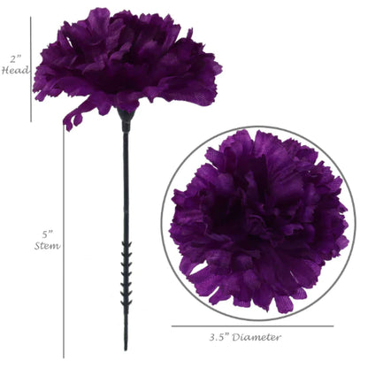 Royal Purple Splendor: Adorn Your Space with 100-Pack Silk Purple Carnation Picks - Lush 3.5" Heads for Exquisite Floral Arrangements and Elegant Decor