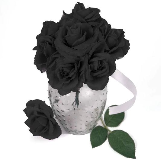 Enchanting Elegance: 50-Pack of Exquisite Silk Black Rose Picks for Stunning Floral Arrangements, Crafts, and Décor