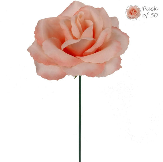 Whispering Petals: 50-Pack of Captivating Blush Pink Artificial Rose Picks, Ideal for Elegant Floral Arrangements, Crafts, and Wedding Decor