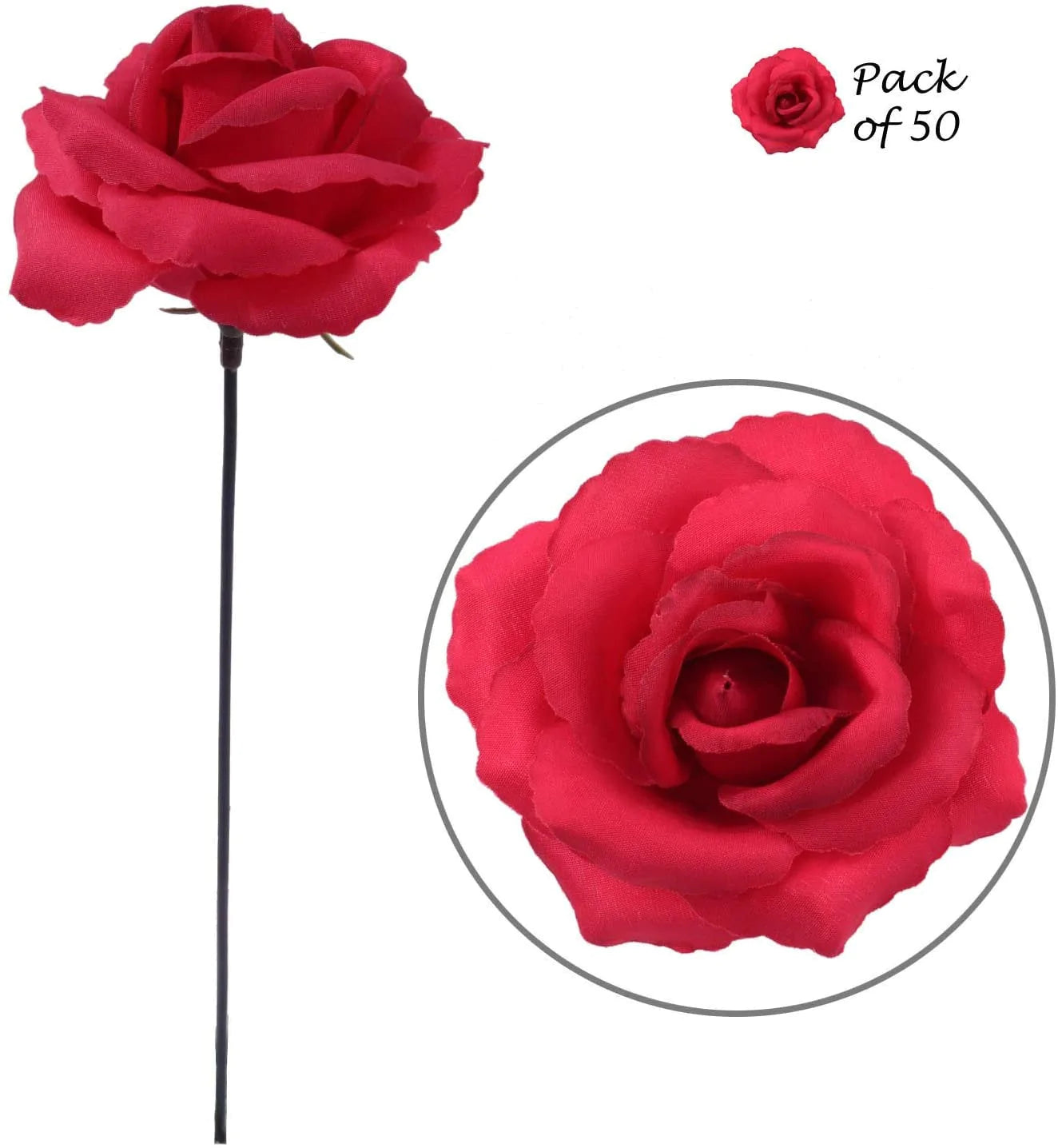 Velvet Blush: 50-Pack of Enchanting Dark Pink Artificial Rose Picks, Ideal for Stunning Floral Arrangements, Crafts, and Home Decor