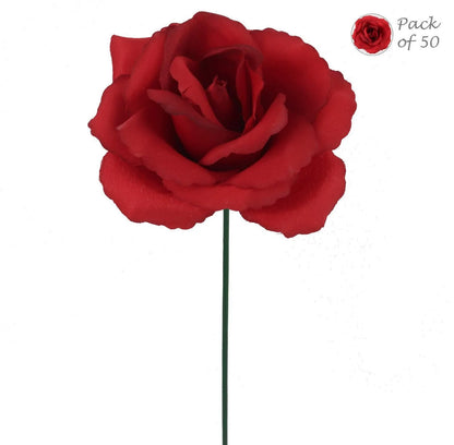 Crimson Majesty: 50-Pack of Exquisite Dark Red Artificial Rose Picks, Perfect for Elegant Floral Arrangements, Crafts, and Special Occasions