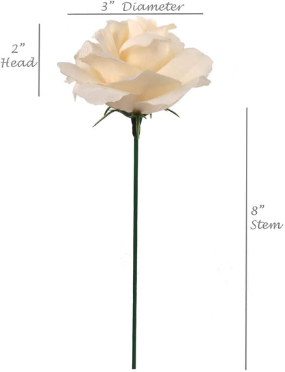Timeless Elegance: 50-Pack of Stunning Ivory Artificial Rose Picks, Ideal for Exquisite Floral Arrangements, Crafts, and Wedding Decor
