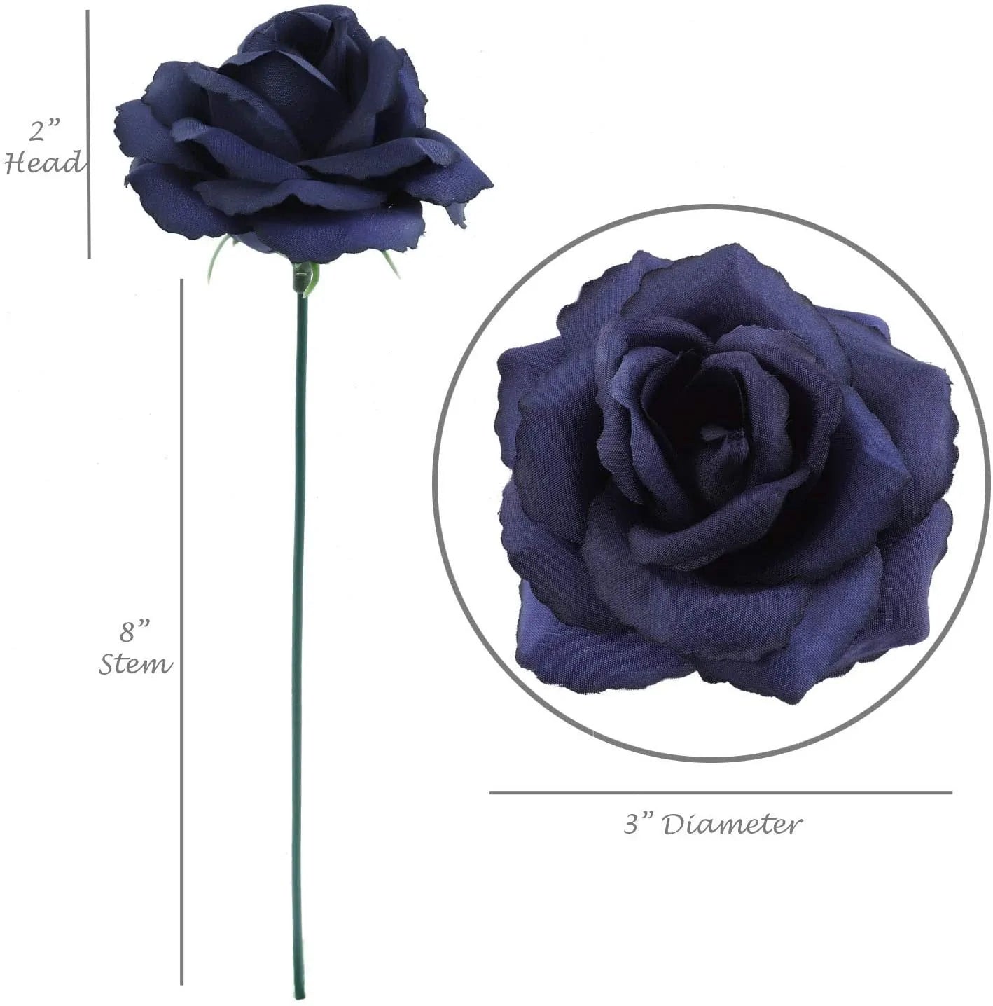 Artificial 8"x 3" Navy Blue Rose Pick (50)