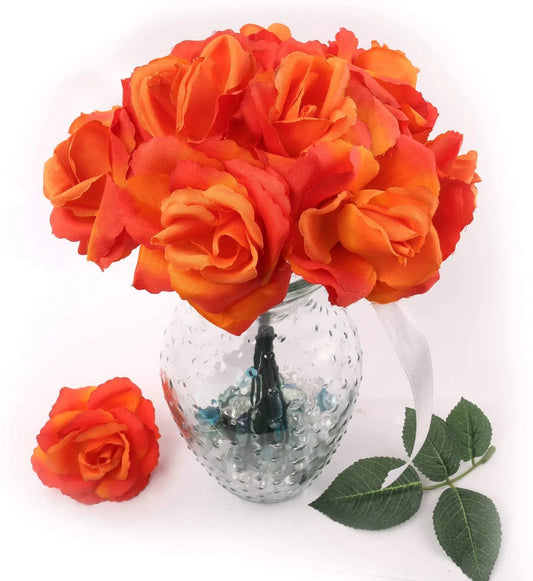 Tropical Sunset Splendor: Box of 50 Artificial Orange Rose Picks, 8" Long x 3" Wide, Perfect for Vibrant Floral Arrangements, Crafts, and Home Decor