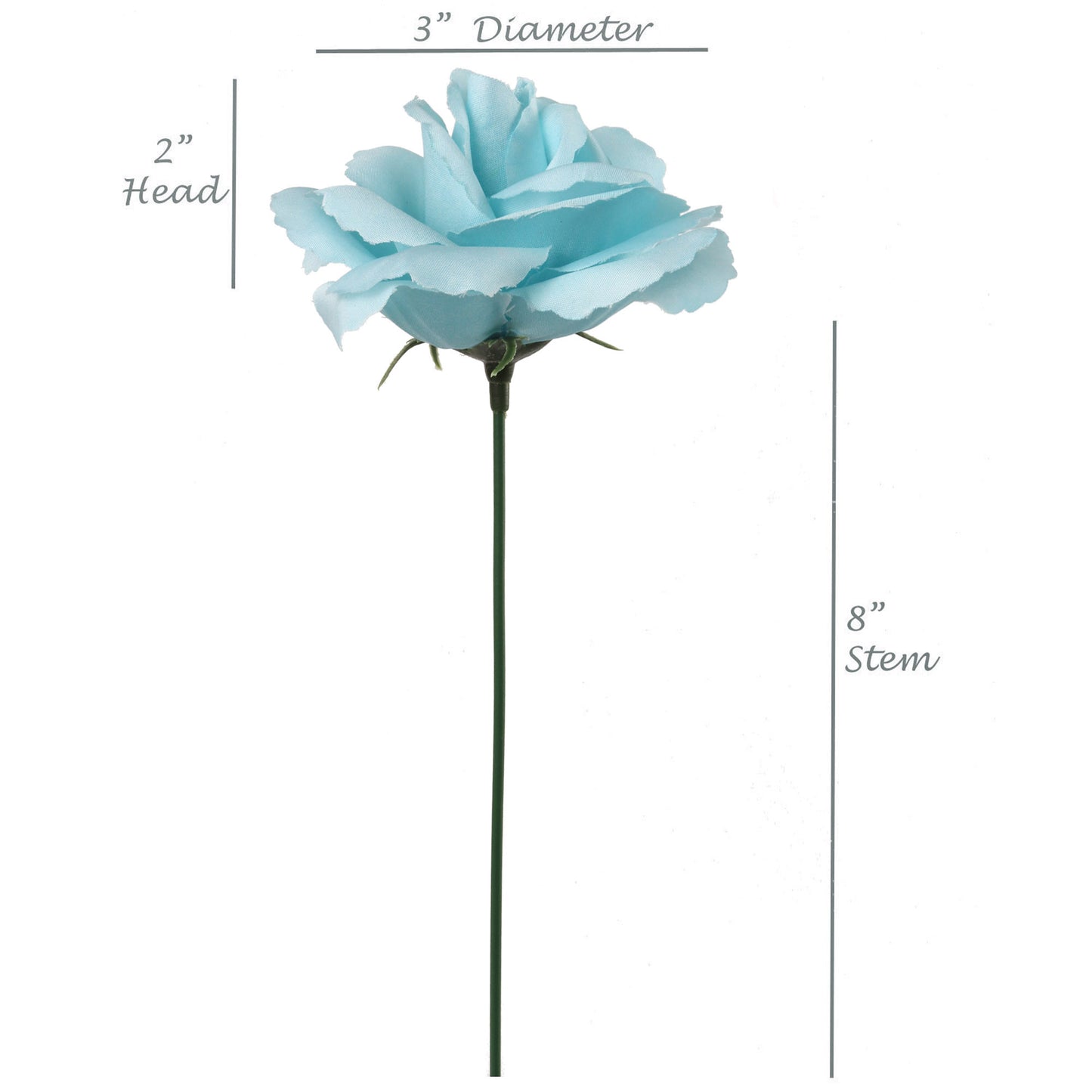 Enchanting Elegance: Captivating 8" Artificial Sky Blue Rose Picks with 3" Diameter, Set of 50 - Ideal for Stunning Floral Arrangements and Crafts