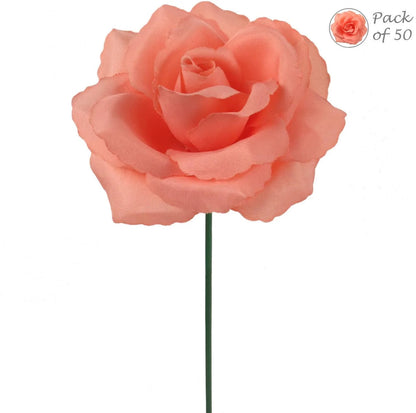 Serenity in Bloom: 50-Pack of Delicate Peach Artificial Rose Picks for Exquisite Floral Arrangements, Crafts, and Home Decor
