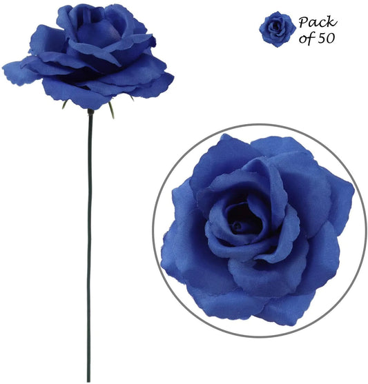 Regal Opulence: 50-Pack of Majestic Royal Blue Artificial Rose Picks for Stunning Floral Arrangements, Crafts, and Home Decor