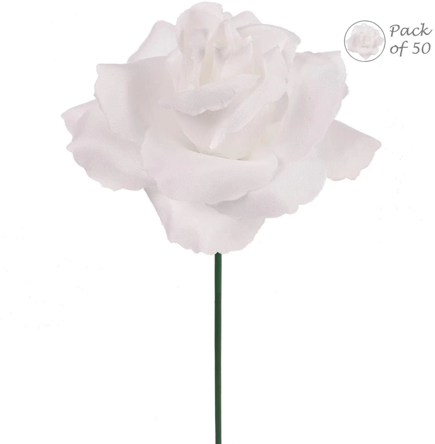 Pure Elegance: 50-Pack of Exquisite White Artificial Rose Picks, Ideal for Stunning Floral Arrangements, Crafts, and Wedding Decor