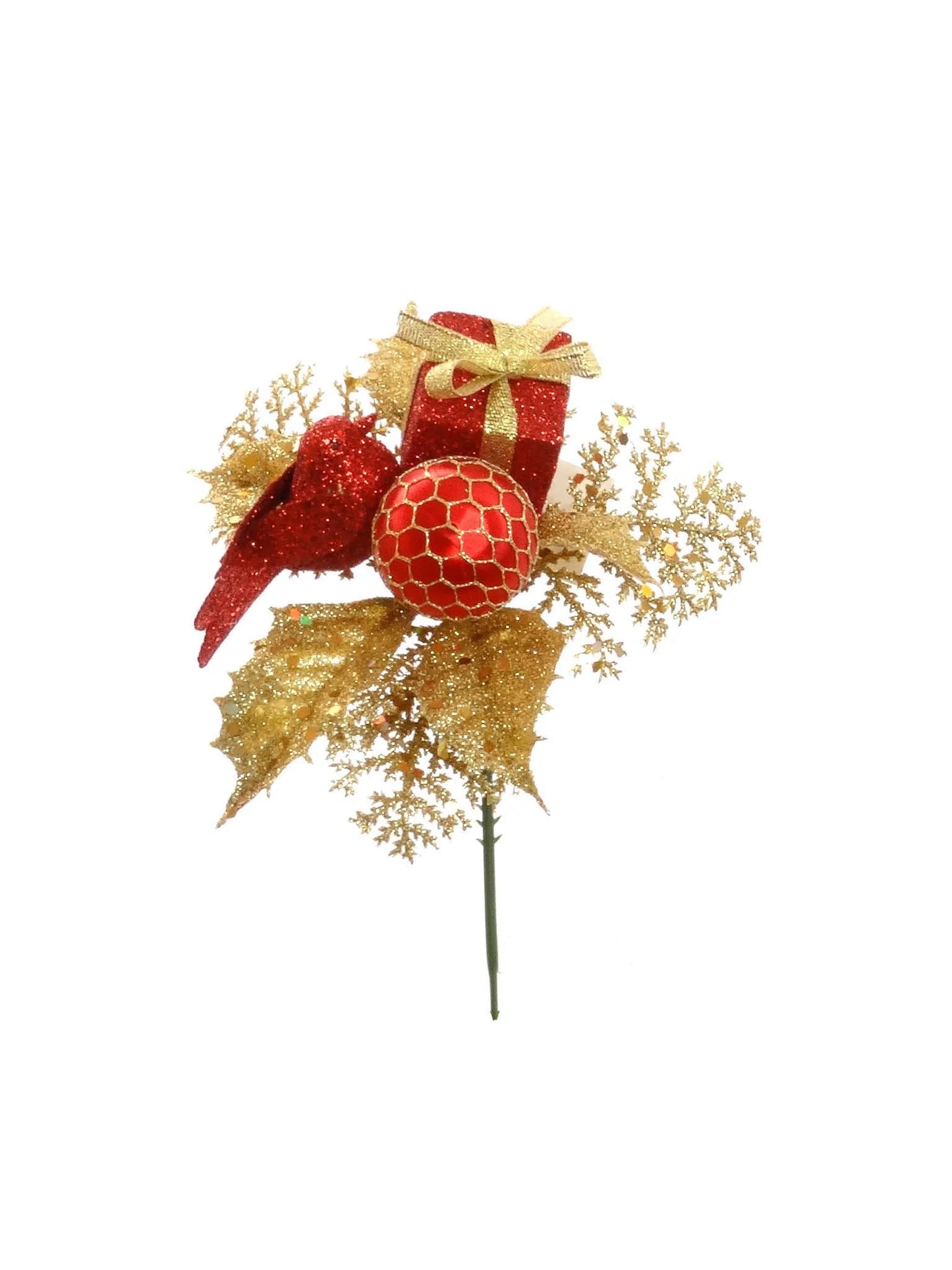 Red and Gold Christmas Ornament Pick- 7" (12 Pieces)