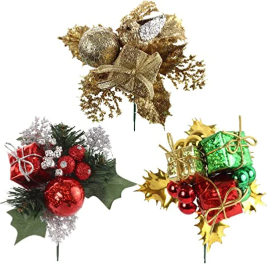 Assorted Christmas Tree and Wreath Ornament Picks 12 Pack