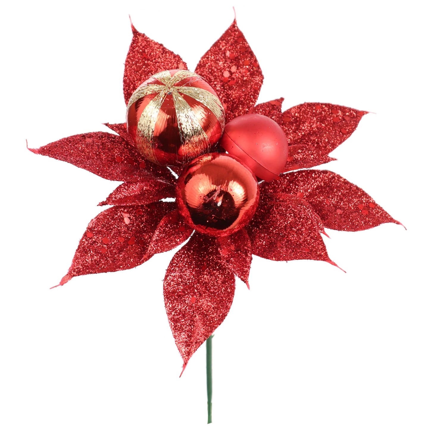 Artificial Red Glitter Christmas Poinsettia Pick- 5" x 5"