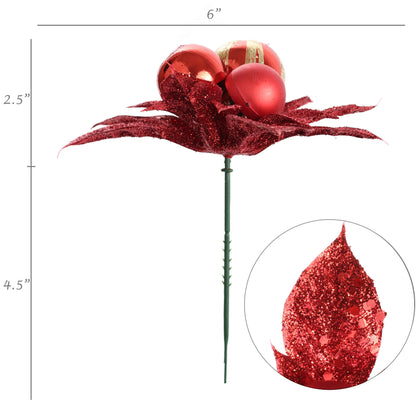 Artificial Red Glitter Christmas Poinsettia Pick- 5" x 5"