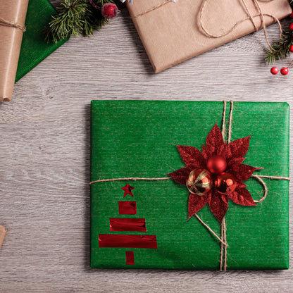 Artificial Red Glitter Christmas Poinsettia Pick- 5" x 5"