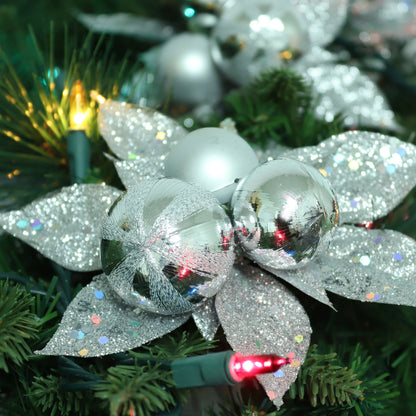Silver Glitter Christmas Ornament Poinsettia Pick-  5" x 5"
