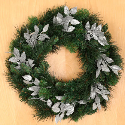 Silver Salal Leaf Sprays (12)  Artificial Glitter Christmas Branch 20"