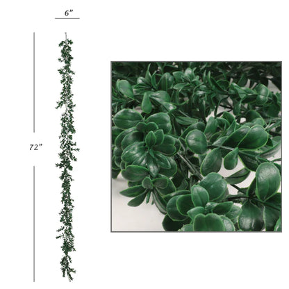 6-Foot Long Artificial Boxwood Garland, Lifelike Greenery, Perfect for Home & Seasonal Decor, Wedding & Christmas Decorations