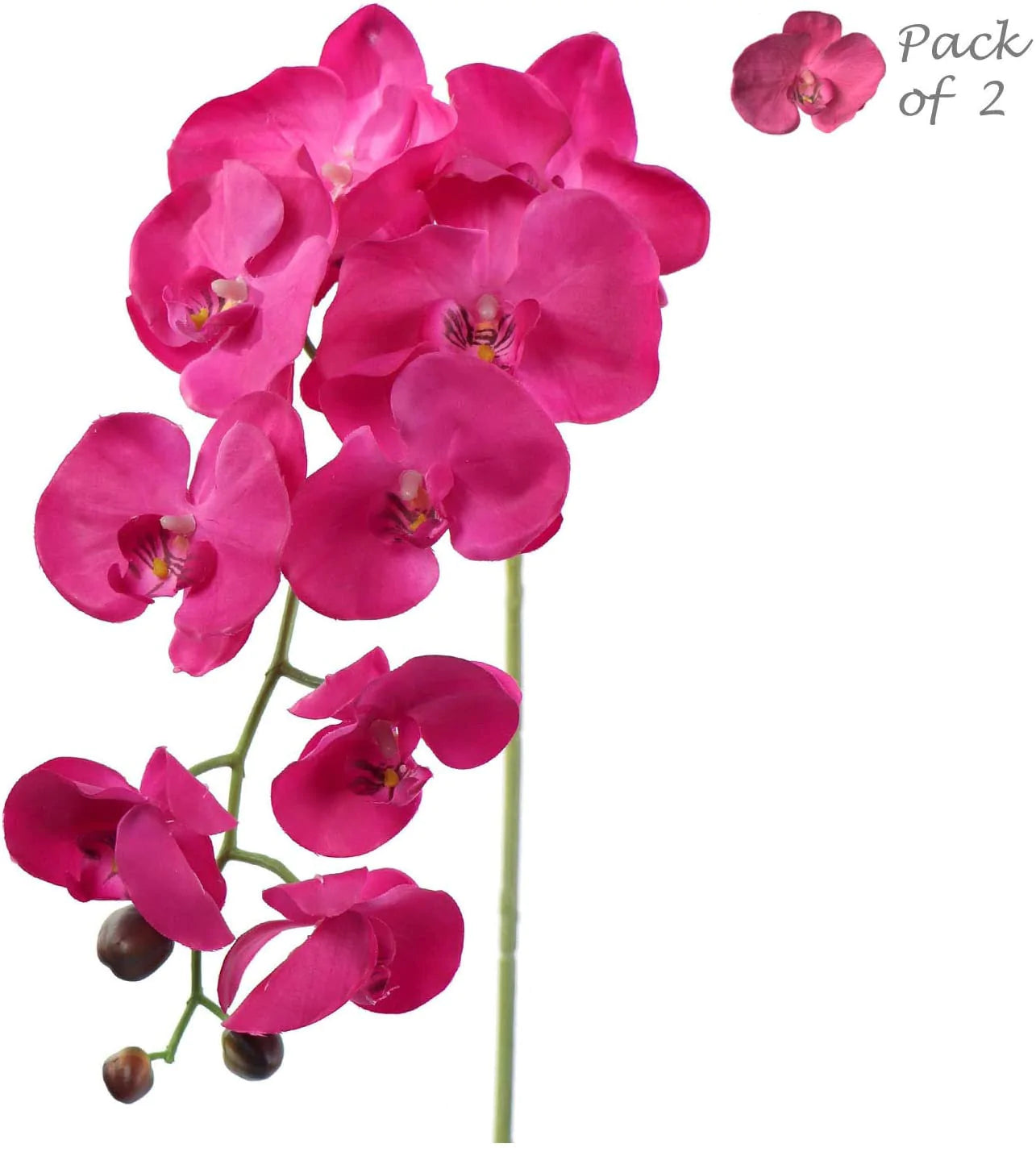 Artificial Real Touch Silk Phalaenopsis Orchid 9 Flowers 3 Buds- 34" (2 Pieces)