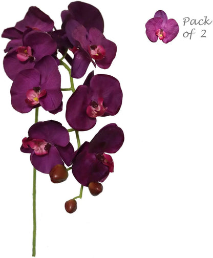 Artificial Real Touch Silk Phalaenopsis Orchid 9 Flowers 3 Buds- 34" (2 Pieces)