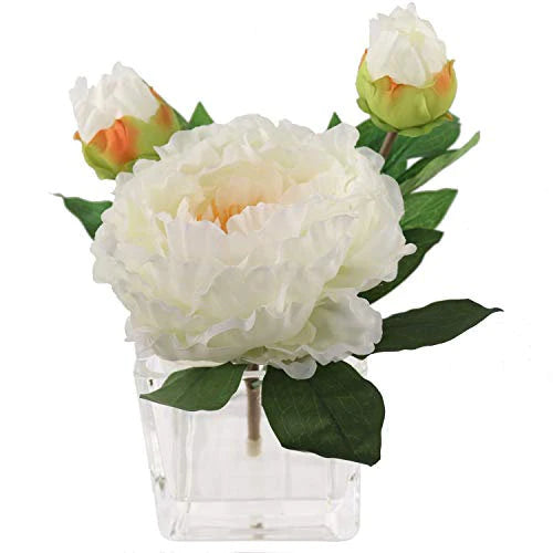 Artificial  Glass Vase Cream Peony Arrangement- 4"x4"