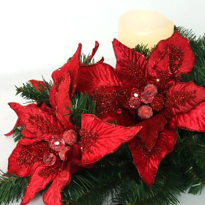 Red Poinsettia Velvet Pick, 3 Pieces, 11" x 9", Perfect for Christmas, Holiday Decor & Floral Arrangements