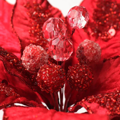 Red Poinsettia Velvet Pick, 3 Pieces, 11" x 9", Perfect for Christmas, Holiday Decor & Floral Arrangements