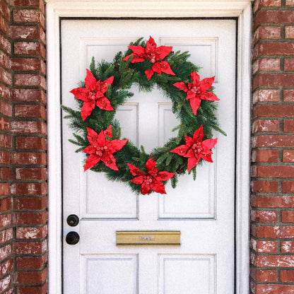 Red Poinsettia Velvet Pick, 3 Pieces, 11" x 9", Perfect for Christmas, Holiday Decor & Floral Arrangements