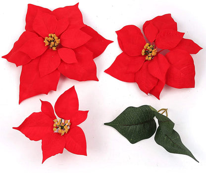 Artificial Red Poinsettia Bush,  7 Velvet Heads,- 20" WEATHERPROOF!