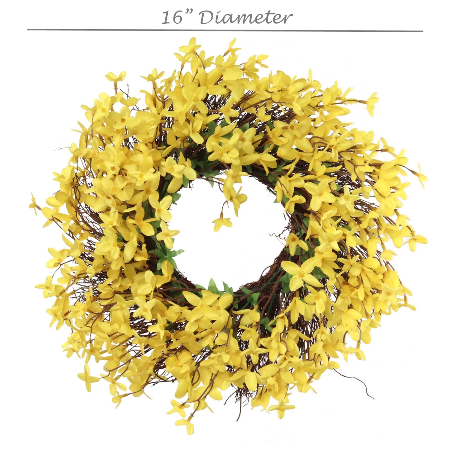 Artificial  Forsythia Wreath on Grapevine Ring-16"