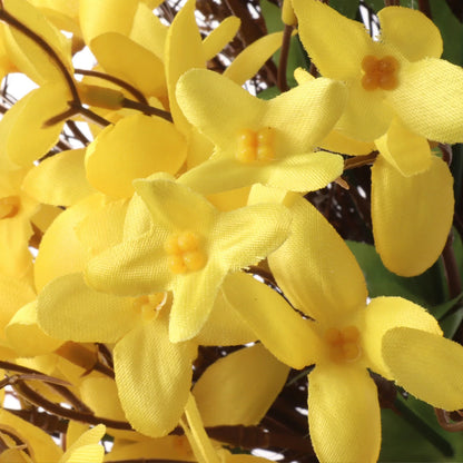 16" Artificial Forsythia Wreath on Grapevine Ring, Lifelike Yellow Floral, Perfect for Spring & Seasonal Decor, Ideal for Home & Christmas Front Door Decorations
